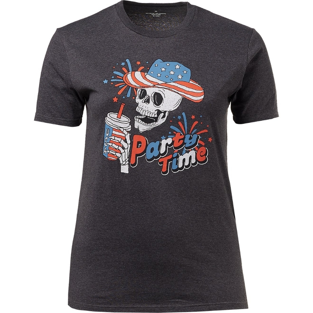 Party Time American Flag Skull Dark Gray Graphic Tee NWT